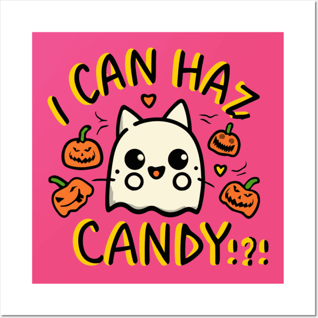 I can haz candy!?! Halloween Ghost Cat Wall Art by INLE Designs